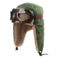 Bonnet aviateur doublé chaud d'hiver avec lunettes rétro pour cyclisme en plein air. - Taille unique / Chapeau Vert Avec Lunettes Transparentes Bronze
