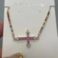 Adjustable multi-color zirconia cross bracelet European and American fashion jewelry. - Red