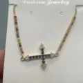 Adjustable colorful cubic zirconia cross tennis bracelet fashion jewelry for women - Dark Blue
