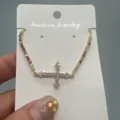 Adjustable colorful cubic zirconia cross tennis bracelet fashion jewelry for women chic - Light Pink