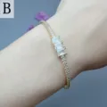Gold triple zirconia stone open bangle bracelet for women elegant fashion jewelry accessory - Style B