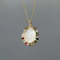 Gold plated S925 silver Virgin Mary mother of pearl necklace with colorful cubic zirconia beads. - Gold