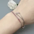 Adjustable pink cubic zirconia tennis bracelet elegant silver wrist jewelry for women - Silver-Red