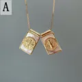 Vintage gold plated double rectangle shell pendant necklace religious cross jewelry - Double Pendant / Gold