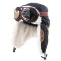 Winter canvas pilotenmuts met beschermende skibril en warme oorkleppen voor buitenactiviteiten. - Eén maat / Zwart (Brons Zilveren Lens)