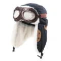 Winter thermische pilotenmuts met bril en winddichte pluche oorklep pet voor skiën - Eén maat / Zwart (Brons Transparante Lens)