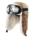 Vista dettagliata cappello aviatore invernale con occhiali, tela spessa e paraorecchie morbidi. - Taglia unica / Occhiali Trasparenti Montatura Argento / Kaki