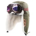 Warme pilotenmuts met skibril, dikke canvas bombermuts gevoerd met imitatiebont voor outdoor. - Eén maat / Legergroen (Bronskleurige Lens)