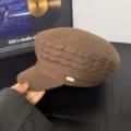 Gorra estilo newsboy de punto retro para mujer, boina plana vintage con detalle, marrón. - M (56-58cm) / Gorra con Visera - Café