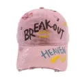 Pink distressed graffiti baseball cap for women, trendy casual cotton sun hat with cool letters. - M (56-58cm) / Pink
