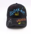 Gorra de béisbol negra lavada con estampado de graffiti colorido y estilo streetwear. - M (56-58cm) / Negro