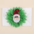 Christmas baby hairband detail, soft nylon band with green flower and cute Santa Claus patch. - Style D (X-20075)