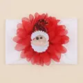 Christmas baby headband detail showing red chiffon flower and cute Santa Claus face ornament. - Style C (X-20075)
