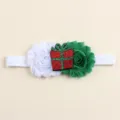 Christmas baby headband detail, white and green fabric flowers with sparkling gift box decor. - Style C