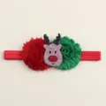Christmas baby headband detail shot featuring red green flowers and glitter reindeer ornament. - Style A