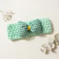 Mint green crochet baby headband with green checkered bow, cute accessory for babies. - Mint Green
