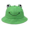 Cute frog bucket hat for women and kids, green cotton sun hat with embroidered smile face and eyes. - Adjustable / Green