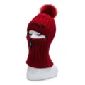 Winter red knitted balaclava hat with zipper and pom pom warm thick snow cap for women - One Size / Burgundy