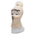 Thickened winter knitted balaclava hat with zipper and pompom for women windproof warm - One Size / Beige