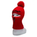 Winter red knitted balaclava hat with pom pom zipper thick warm snow cap for women - One Size / Red