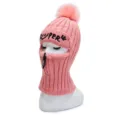 Women winter thick knitted balaclava hat with zipper and pompom warm pink snow cap. - One Size / Pink