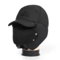 Black winter bomber hat with visor and detachable face mask, windproof warm fleece snow cap. - One Size / Black