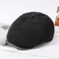 Retro black corduroy newsboy cap, classic British style ivy hat for men and women stylish. - Adjustable / Black
