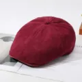 Vintage corduroy flat bill newsboy cap retro duckbill beret hat for men and women stylish - Adjustable / Red