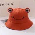 Orange frog bucket hat cute cartoon embroidery basin hat casual sun hat summer outdoor wear - Adjustable / Orange Red