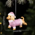 Χαριτωμένο Σκυλί Dachshund Στολίδι Χριστουγεννιάτικου Δέντρου Ροζ Γκλίτερ 12cm Κρεμαστό - Μενταγιόν Σκύλος / Ροζ