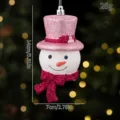 Pink glitter snowman Christmas tree hanging pendant festive holiday decoration ornament 14cm size - Pink Top Hat Snowman