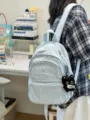 Japanese minimalist casual small backpack for women, light blue crinkled nylon daily daypack. - With Charm / Light Blue