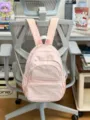 Pink mini nylon backpack for women, casual lightweight daypack with multiple zipper pockets. - Single Bag (Without Charms) / Pink