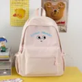 Zaino rosa carino in tela per studenti, con divertente ricamo di occhi di cartone animato e spazio. - Borsa Singola Senza Accessori / Rosa