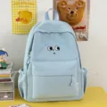 Zaino in tela blu carino per studenti con ricamo occhi di cartone e ampie tasche. - Borsa Singola Senza Accessori / Blu