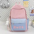 Zaino da campus rosa e blu con stampa stelle, borsa scolare carina variante tasca anteriore. - Con Ciondolo / Rosa