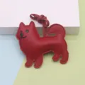 Porte-clés chien en cuir rouge mignon chiot pendentif accessoire de sac dessin animé détail - Style Cordon en Cuir / Bordeaux