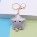 Cute star leather keychain detail, soft PU star pendant with metal ring and tiny gold bell charm. - Gold 8-shaped Clasp / Silver