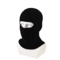 Close-up of black knitted balaclava ski mask, warm winter thermal face cover for outdoor riding. - Black