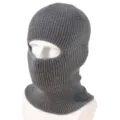Close-up detail of the gray knitted balaclava, showing fine ribbed texture for winter wear. - Heather Grey
