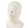 Detailed view of a white knitted balaclava, soft thermal winter ski mask for outdoor sports. - White