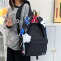 Amerikanischer College-Stil Color-Block Rucksack mit Buchstaben, trendige Schultasche für Studenten. - Mit Anhänger / L / Schwarz