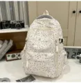 Casual starry print backpack student school bag trendy daypack with multiple pockets - No Pendant / L / White