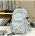 Sea salt blue star print casual school backpack with multiple pockets and durable straps. - No Pendant / L / Blue