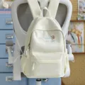 Cute canvas backpack for women school teen girls casual daypack with cute embroidery daily use - No Pendant / L / White