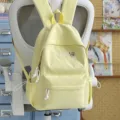 Lemon yellow casual canvas backpack featuring cute embroidery for daily school use. - No Pendant / L / Yellow