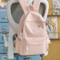 Cute pink canvas school backpack with embroidery for girls daily casual student bookbag - No Pendant / L / Pink