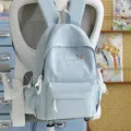 Light blue student backpack with embroidery casual sweet style school bag for daily use campus - No Pendant / L / Blue