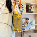 Yellow dopamine water bottle crossbody bag, lightweight canvas pouch for outdoor travel. - No Pendant / Yellow