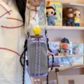 Cute dopamine style water bottle bag with crossbody strap and grid pocket for outdoor travel. - No Pendant / Purple